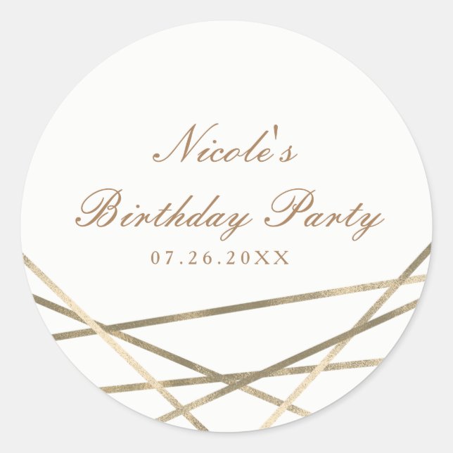 Gold Modern Geometric Lines Chic Glam Party Favour Classic Round Sticker (Front)