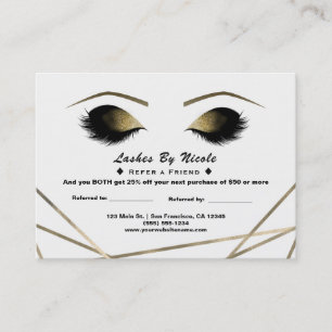 Gold Modern Glam Eyelashes Refer Friend Aftercare Referral Card