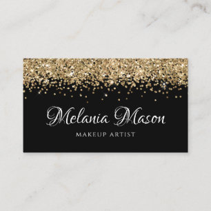 Gold Modern Glitter Makeup Artist Black Elegant Business Card