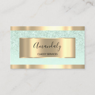 Gold Modern Hairdresser Mint Green Glitter OMBR Business Card
