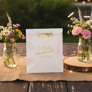 Gold Modern Hashtag Married Wedding Favour Bag