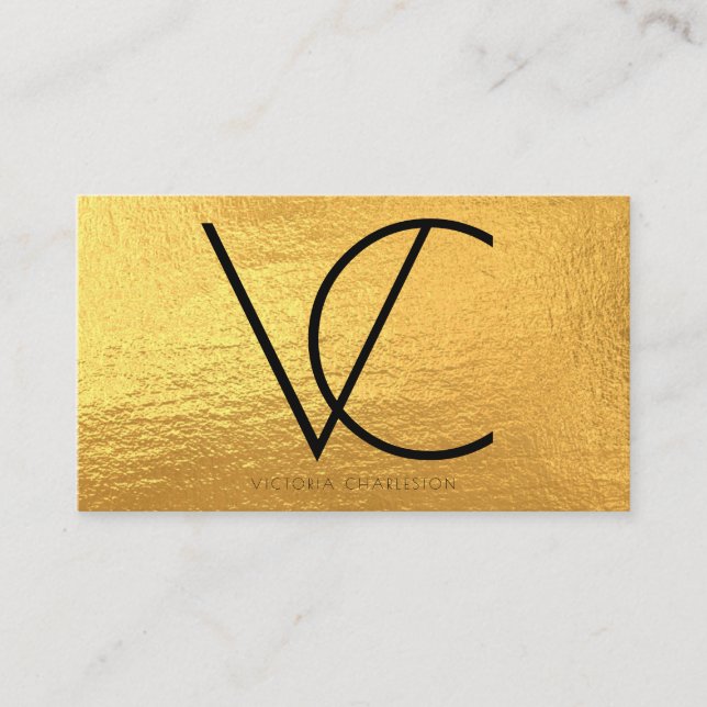 Gold Modern Initials Business Card (Front)