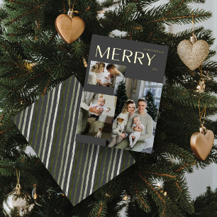 Gold Modern Merry 3 Photo Collage Grey Christmas