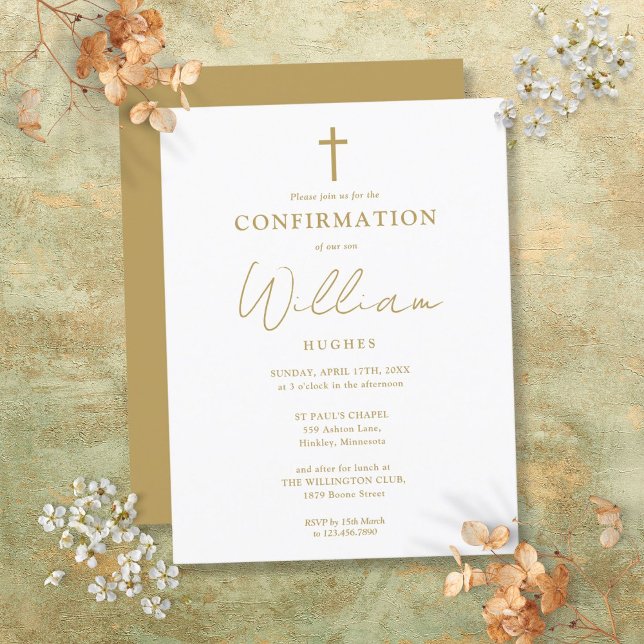 Gold Modern Minimalist Confirmation Invitation Postcard (Gold Modern Minimalist Confirmation Invitation Postcard)