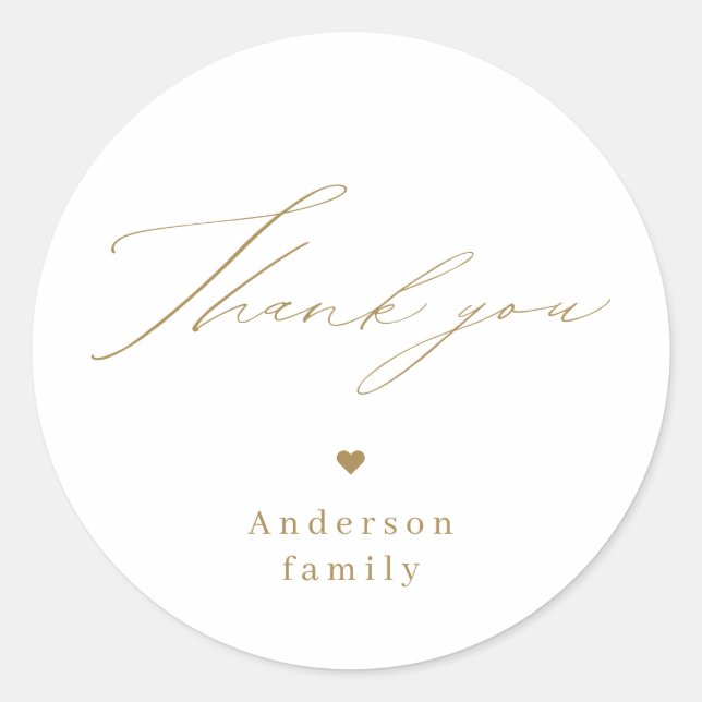 Gold modern minimalist elegant script thank you classic round sticker (Front)