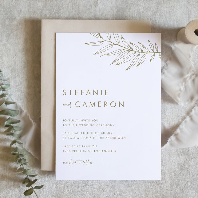 Gold Modern Minimalist Foliage Wedding  Invitation (Gold Modern Minimalist Foliage Wedding Invitation)