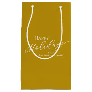 Gold Modern Minimalist Happy Holidays Small Gift Bag
