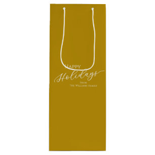Gold Modern Minimalist Happy Holidays Wine Gift Bag