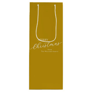 Gold Modern Minimalist Merry Christmas Wine Gift Bag