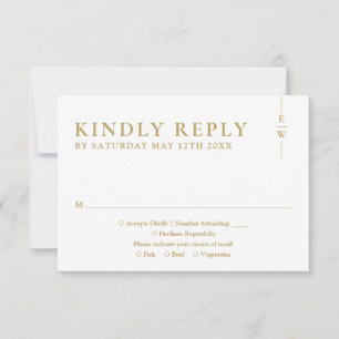 Gold Modern Minimalist Monogram Wedding RSVP Card