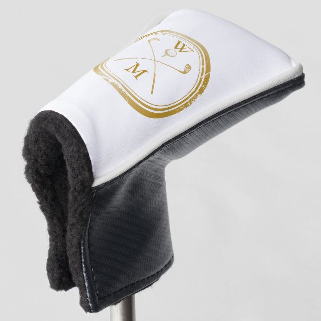 Gold Modern Monogram Initials Golf Head Cover (3/4 Front)