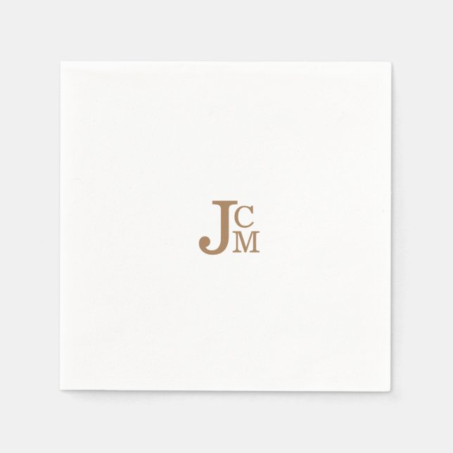 Gold Modern Monogram Wedding Cocktail Napkins (Front)