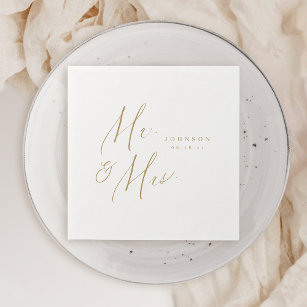 Gold modern Mr. and Mrs. script minimalist wedding Napkin