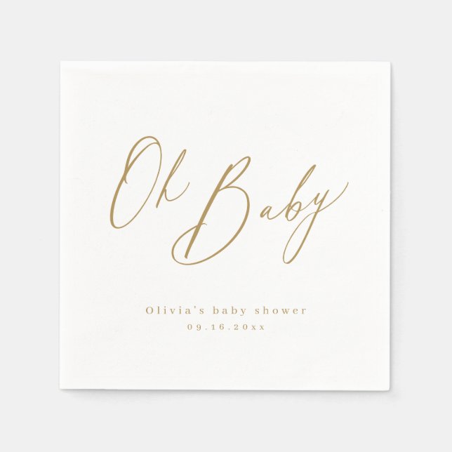 Gold modern oh baby script minimalist baby show napkin (Front)