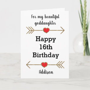 Gold Modern Personalised 16th Birthday Goddaughter Card