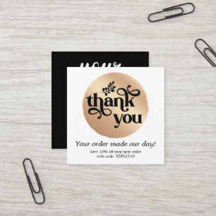 Gold Modern Personalised Order Circle Thank You Square Business Card