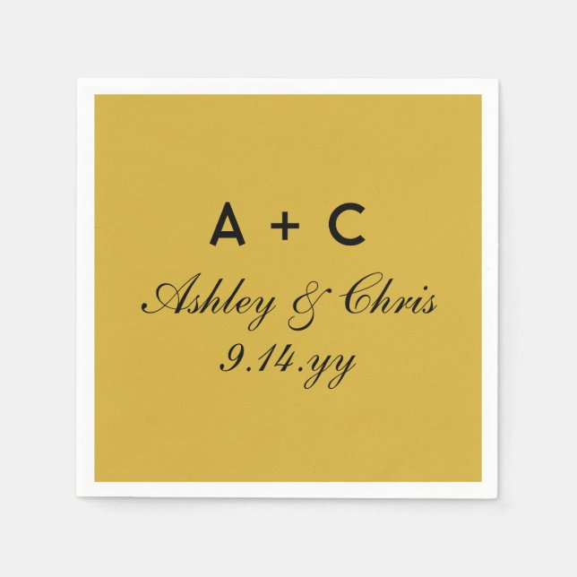 Gold Modern Personalised Wedding Reception Favour Napkin (Front)
