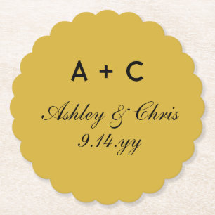 Gold Modern Personalised Wedding Reception Favour Paper Coaster