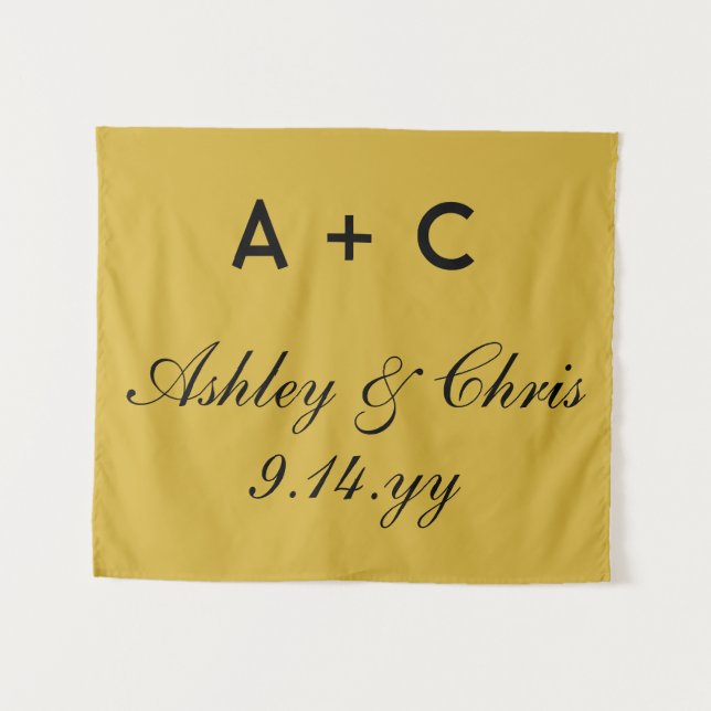 Gold Modern Personalised Wedding Reception Sign Tapestry (Front (Horizontal))