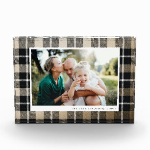 Gold modern rustic tartan check family photo block