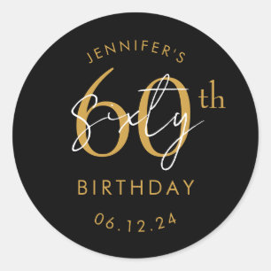Gold Modern Script 60th Birthday Party Black Classic Round Sticker