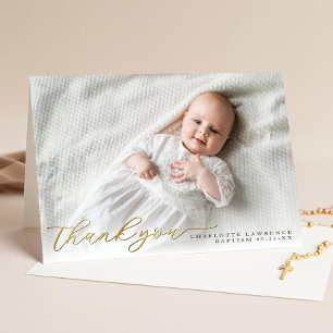 Gold Modern Script Baptism Thank You Card 