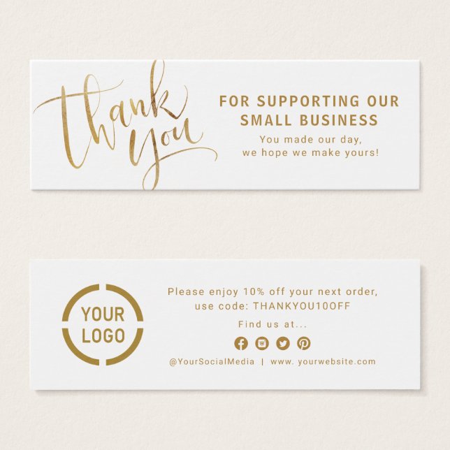 Gold modern script logo business thank you insert (Front & Back)