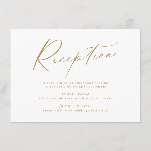 Gold modern script minimalist wedding reception enclosure card (Front)