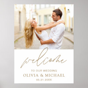 Gold Modern Script Photo Wedding Welcome Elegant F Poster
