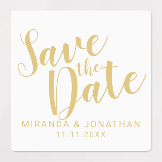 Gold Modern Script Wedding Save the Date Labels (Design 1)
