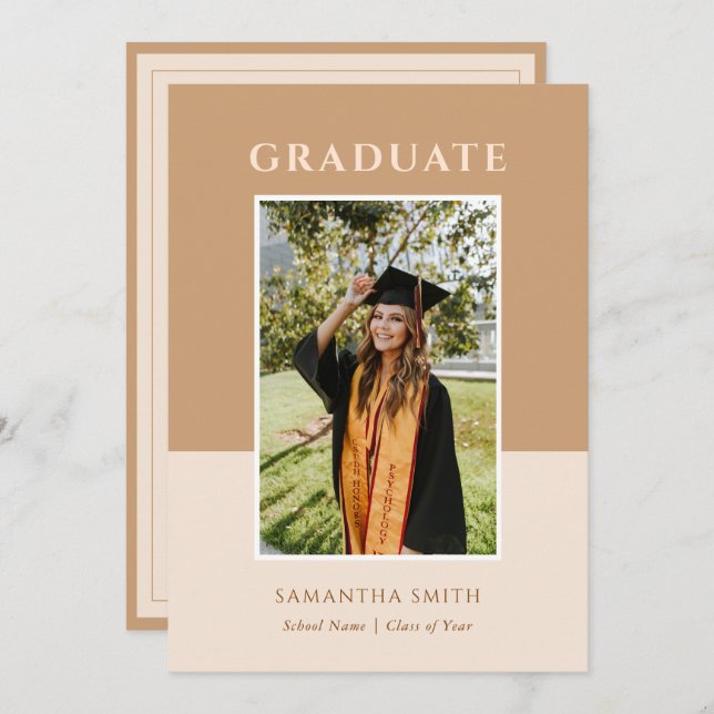 Gold Modern Simple Typography Photo Graduation Invitation (Front/Back)