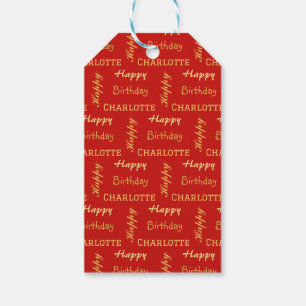 Gold Modern simple unique Calligraphy HBD name Gift Tags