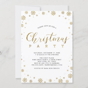 Gold   Modern Snowflakes Christmas Dinner Party Invitation