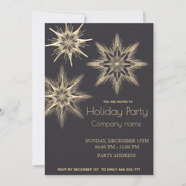Gold modern snowflakes corporate Christmas party Invitation (Front)