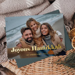 Gold Modern Text and Photo | Joyous Hanukkah<br><div class="desc">This simple and stylish holiday card says "Joyous Hanukkah" in bold,  gold foil elegant modern typography with your favourite personal photo across the front of the card. The back of the card is a soft blue grey colour.</div>