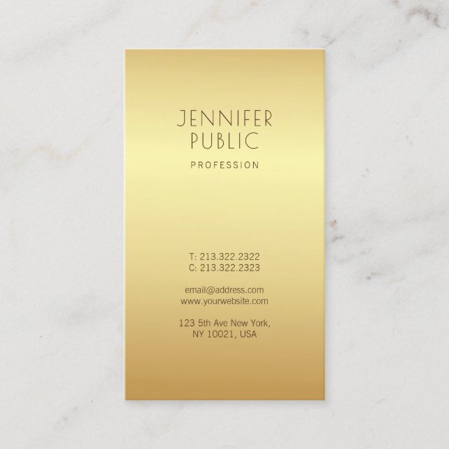 Gold Modern Trendy Beautiful Glamour Unique Business Card (Front)