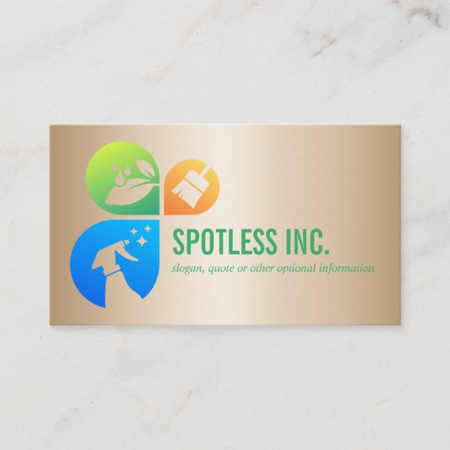 Gold Modern Trendy Cleaning services logo Business Card (Front)
