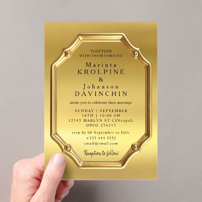 gold Modern Wedding  Acrylic Invitations (Insitu (Handheld))