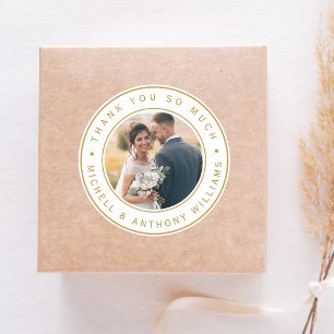 Gold Modern Wedding Photo Thank You Classic Round Sticker