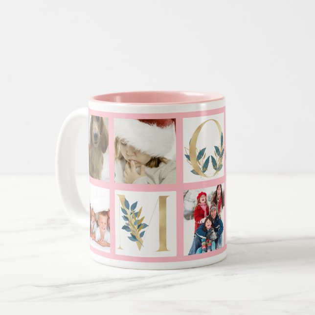 Gold MOM Botanical Letters Multi Photo Two-Tone Coffee Mug (Front Left)