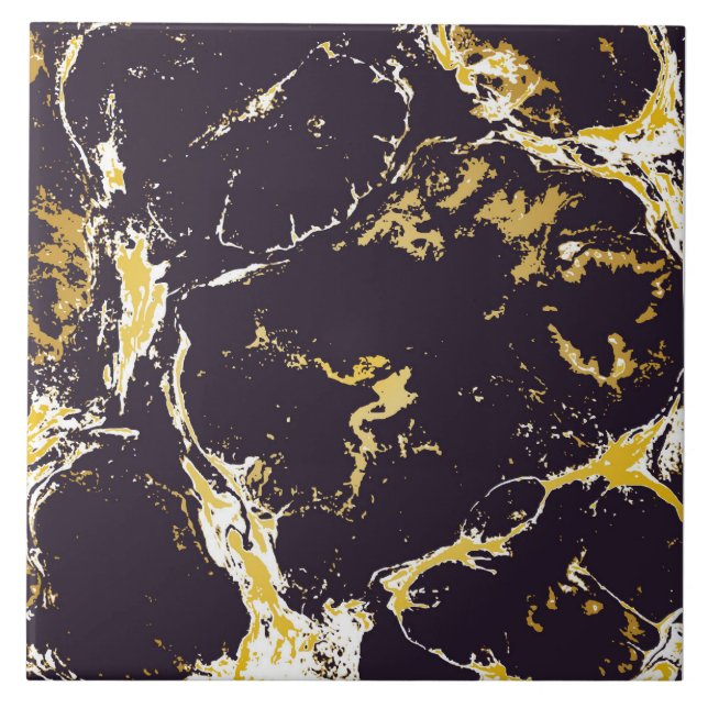 Gold monochrome ebrupaper marbling liquid paint tile (Front)