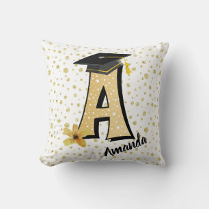 Gold Monogram A Graduation Pillow Gift.