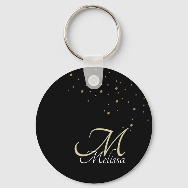 Gold Monogram and Name Glitter Key Ring (Front)