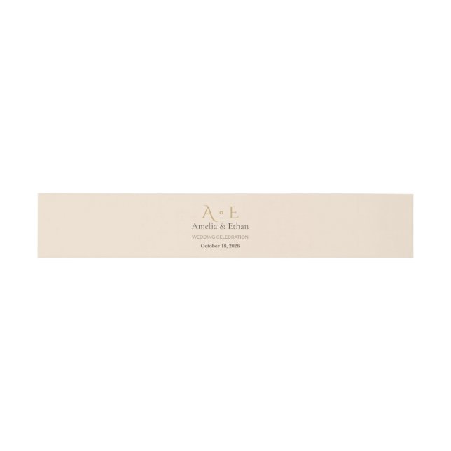 Gold Monogram Belly Band | Wedding Wrap Invitation Belly Band (Flat)