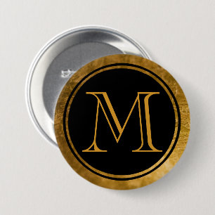 Gold Monogram Black Elegance 7.5 Cm Round Badge
