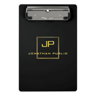 Gold Monogram Black Template Elegant Modern Cool Mini Clipboard