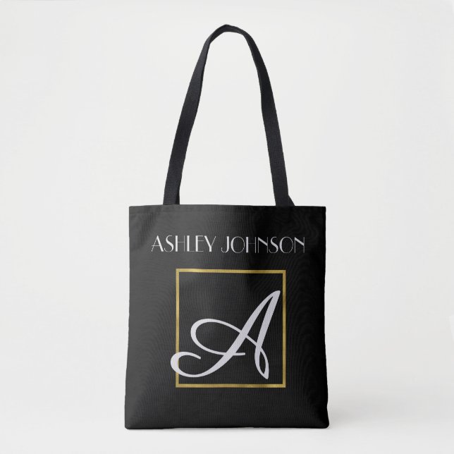 Gold Monogram Book Bag for High School | College (Front)