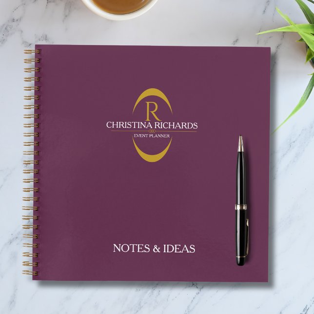 Gold Monogram Burgundy Modern Elegant Business Notebook (Creator Uploaded)