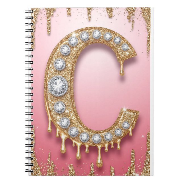 Gold Monogram C Diamond Letter Pink Gift For Mum Notebook (Front)