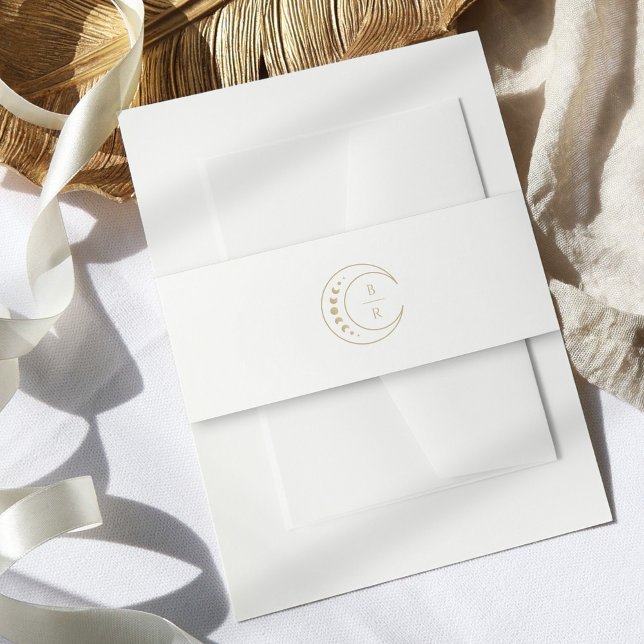 Gold Monogram Celestial Wedding Invitation Belly Band (Creator Uploaded)